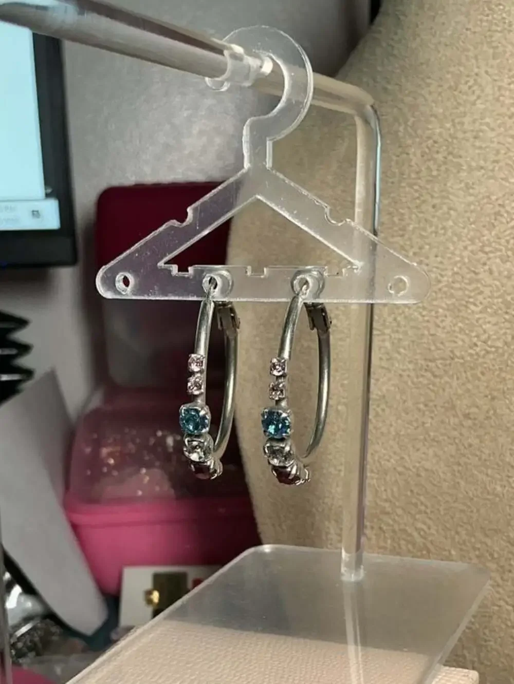 Sabika Silver Tone Multi-Color Crystal Hoop Earrings - Picture 1 of 4